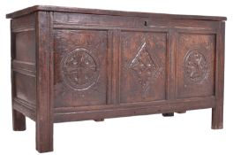 17TH CENTURY CARVED OAK COUNTRY COFFER CHEST