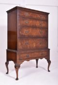 QUEEN ANNE REVIVAL BURR WALNUT CHEST OF DRAWERS ON STAND