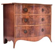 GEORGE III FLAME MAHOGANY SERPENTINE FRONT CHEST OF DRAWERS