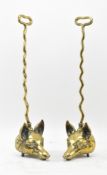 PAIR OF VICTORIAN 19TH CENTURY BRASS FOX HEAD DOOR STOPS