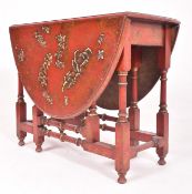 19TH CENTURY CHINOISERIE RED LACQUERED DROP LEAF TABLE