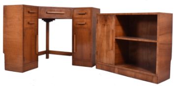 ART DECO 1930S FIGURED WALNUT CORNER WRITING DESK & CABINET