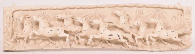 LARGE BESPOKE WHITE PAINTED WOOD WALL SCULPTURE OF HORSES