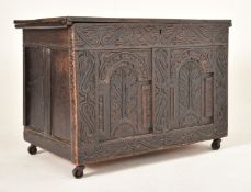 PART 18TH CENTURY CARVED OAK COFFER BLANKET CHEST