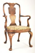 QUEEN ANNE REVIVAL 19TH CENTURY WALNUT ARMCHAIR