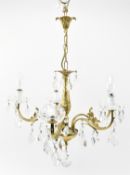 20TH CENTURY GILT AND CUT GLASS CHANDELIER