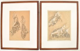 ATTRIB. GIORGIO M. AICARDI - TWO PENCIL & CHALK ON PAPER DRAWINGS
