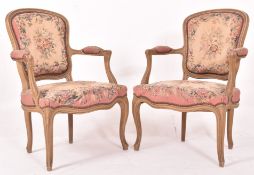 PAIR OF FRENCH LOUIS XV STYLE UPHOLSTERED FAUTEUIL ARMCHAIRS