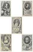 JACOBUS HOUBRAKEN - FIVE MID 18TH CENTURY ENGRAVINGS ON PAPER