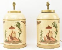 PAIR OF VICTORIAN STYLE TOLEWARE TEA CANISTER DESK LAMPS
