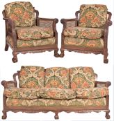 EARLY 20TH CENTURY THREE PIECE DOUBLE CANED BERGERE SUITE
