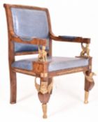 FRENCH EMPIRE REVIVAL WALNUT VENEERED & ORMOLU ARMCHAIR
