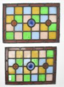 PAIR OF VICTORIAN STAINED COLOURED GLASS WINDOW PANELS