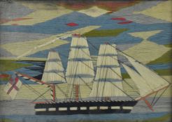 19TH CENTURY SAILOR WOOL-WORK EMBROIDERY PANEL