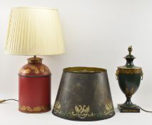 THREE FRENCH INSPIRED TOLEWARE DESK TABLE LAMPS