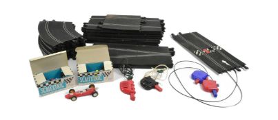 SCALEXTRIC - CARS, CONTROLLERS AND A SELECTION OF TRACK