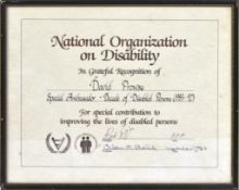 ESTATE OF DAVE PROWSE - NATIONAL ORGANIZATION ON DISABILITY AWARD