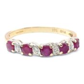 HALLMARKED 9CT GOLD RUBY & DIAMOND HALF HOOP RING