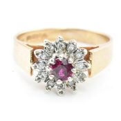 HALLMARKED 9CT GOLD RUBY & DIAMOND CLUSTER RING
