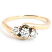 9CT GOLD & DIAMOND THREE STONE CROSSOVER RING