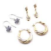 THREE PAIRS OF 9CT GOLD & GEM SET EARRINGS
