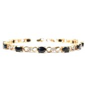 9CT GOLD SAPPHIRE & DIAMOND LINE BRACELET