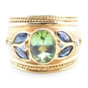 HALLMARKED 18CT GOLD TOURMALINE & SAPPHIRE & DIAMOND RING