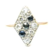 HALLMARKED 9CT SAPPHIRE & CZ NAVETTE RING