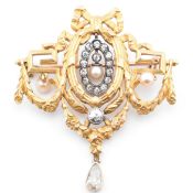 EARLY 20TH CENTURY LOUIS XVI STYLE 18CT GOLD & DIAMOND BROOCH