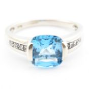 HALLMARKED 9CT WHITE GOLD TOPAZ & DIAMOND RING