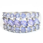 HALLMARKED 9CT WHITE GOLD & PURPLE STONE CLUSTER RING