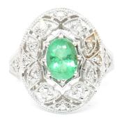 18CT WHITE GOLD EMERALD & DIAMOND CLUSTER RING
