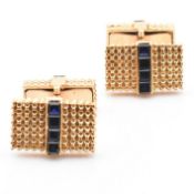 PAIR OF SYNTHETIC SAPPHIRE SET CUFFLINKS