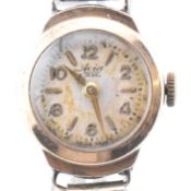 VINTAGE 9CT GOLD CASED AVIA WRISTWATCH ON A ROLLED GOLD STRAP