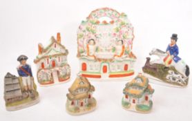 STAFFORDSHIRE - FIGURES INCLUDING DEER HUNTER & HOUSES