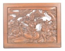 20TH CENTURY JAPANESE KEYAKI WOOD CARVED PIERCED PLAQUE