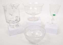 COLLECTION OF 20TH CENTURY GLASS ITEM WITH HAND ENGRAVINGS