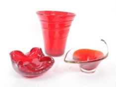 COLLECTION OF RED MID CENTURY STUDIO GLASS