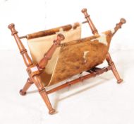 MID CENTURY MAHOGANY & CALF SKIN MAGAZINE RACK