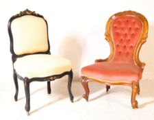 VICTORIAN WALNUT LADIES SPOON BACK NURSING CHAIR & ANOTHER