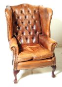 CHESTERFIELD STYLE - TAN BROWN LEATHER WINGBACK ARMCHAIR