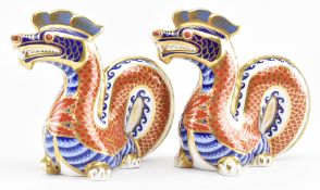 ROYAL CROWN DERBY - PAIR OF CHINESE DRAGON CHINA PAPERWEIGHTS