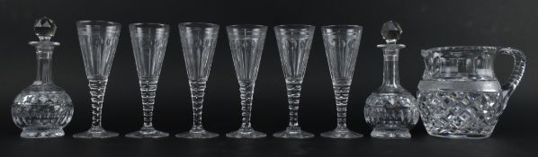 STUART GLASS - SIX CRYSTAL CUT OLETA CLARET WINE GLASSES