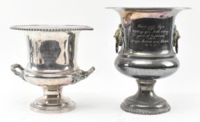 TWO MID CENTURY 1960S SILVER PLATED URN WINE COOLERS