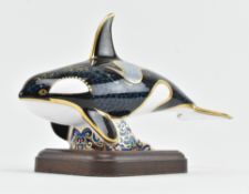 ROYAL CROWN DERBY - FAIR ISLE ORCA - FINE BONE CHINA PAPERWEIGHT