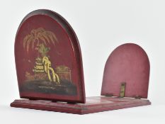 VINTAGE CHINESE RED LACQUERED BOOK SLIDE WITH GILT DECOR