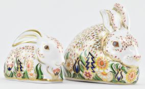 ROYAL CROWN DERBY - ROWSLEY RABBITS - TWO BONE CHINA FIGURES