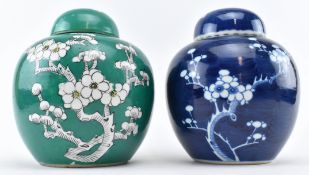 TWO 20TH CENTURY CHINESE CERAMIC PRUNUS GINGER JARS