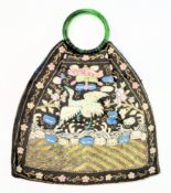 1920S SILK HANDBAG WITH RING HANDLE 清 刺绣手提包