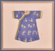 PAINTNG OF A CHINESE BLUE & YELLOW CHEONGSAM ROBE IN A FRAME